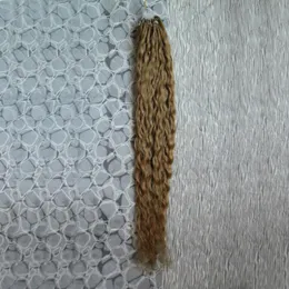 Brazylijski Dziewiczy Hair Honey Blonde Curly Micro Bead Hair Extensions 100g Micro Ring Human Hair Extensions 1g / s 100s Micro Loop 1g Curly
