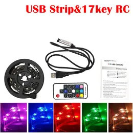 Umlight1688 USB LED Strip 5050 RGB TV Background Lighting Kit Cuttable with 17Key RF Controller 1M 100Sets Waterproof