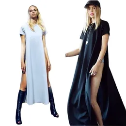 Wholesale- Sexy Dress T Shirt Dress For Women With Side Slit 2015Summer Fashion Brief Ladies Casual Clothes Vestido De Festa Maxi Dress C84