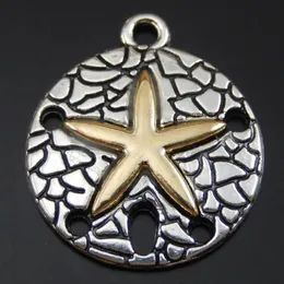 Wholesale-15pcs/pack Antique Silver Alloy Round Starfish Necklace Charms Pendant Jewelry Making Handmade Crafts Women Gift 22*19*2mm