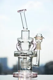 Pink Glass Bong Double Cyclone Water Pipes Birdcage Percolator Recycler Dab Rig Purple Beaker Bong with Nail Glass Bong