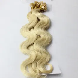 Nagel / U Spitze # 613 Brasilianische Jungfrau Remy Haar-Platin-blonde Körper-wellenförmige Mikroperlen-Schleifen-Ring-Haar-Erweiterungen 0.8g / s 200pcs / lot