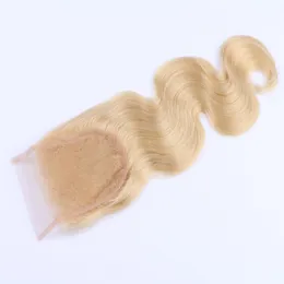 9A Top #613 Blonde Lace Closure Wave Brazilian Body Wave STROPE 4X4 إغلاق بيرو غير معالجة هندية ماليزية #613 إغلاق الدانتيل