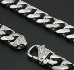 13mm bred 100% rent rostfritt stål Silver Large Curb Link Kedjan Halsband för Hip-Hop Mens Smycken Gratis frakt