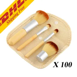 DHL GRATIS! 4PCS Makeup Brush Set Kosmetika Borstar Bambu Handtag Makeup Kosmetisk Makeup Blush Foundation Blending Powder Kabuki Brush Sets