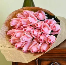 Partihandel-5PCS / Lot Fresh 55cm / 21,65 "Rose Artificial Flowers Real Touch Rose Blommor Heminredningar för bröllopsfest eller födelsedagspresent