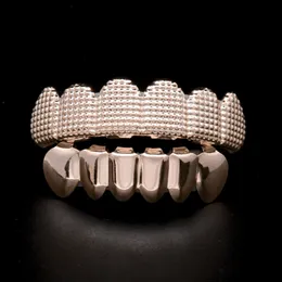 Newest Rosegold Gold Silver Plated HIP HOP Lattice shape Teeth Grillz Top & Bootom Groll Set With silicone Vampire teeth Party Jewelry