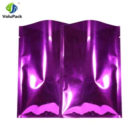 7x10cm(2.75x4in) 100pcs Tear Notch Glossy Purple Heat Sealable Open Top Package Bags Aluminum Foil Mylar Bag Food Storage