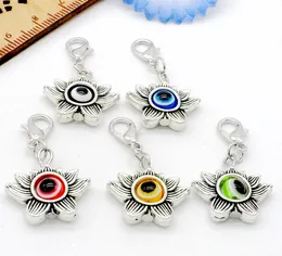 100 sztuk / partia Vintage Evil Eye Flower Charms Zapięciem Lobster Wisiorek Wisiorek Biżuterii DIY DIY 33x19mm