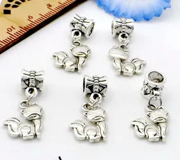 100Pcs/lot tibetan Silver alloy fox Charms Dangle Beads Fit European pendant Bracelet Jewelry Making Diy 25x12mm hole 4mm