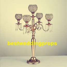 New Style Candle Holders 5-broni Metal Gold / Silver Candelabr Crystal Candlestick Do Wedding Event Centerpiece BEST00108