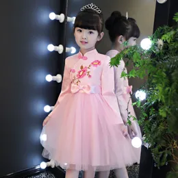 女の子服新年のドレスギフト2018春秋冬花の女の子プリンセスドレスチャイナの中国風の長袖子供のドレス