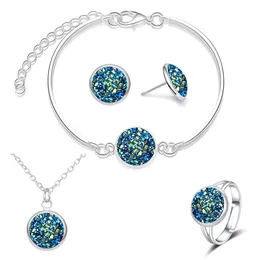 Fashion Druzy Drusy Earrings Necklace Bracelet 12mm Resin Stone Necklace Earrrings Ring and Bracelet Jewelry Set
