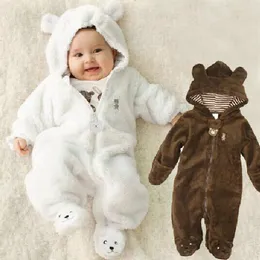 Autumn Winter Baby Rompers Bear Style Coral Fleece Hoodies Jumpsuit Baby Girls Boys Romper Warm Newborn Baby Clothes Infant Toddler Clothing