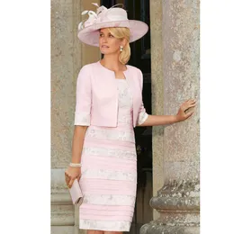 Ginocchio rosa Lunghezza in pizzo Madre degli abiti da sposa Scoop Neck With Jackets Wedding Ospite abito per perline per perline per taglie da sera 415