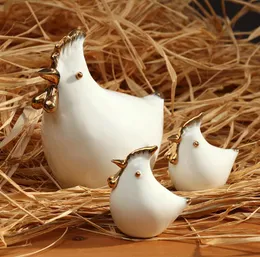 白い母親と子供の陶磁器の鶏の置物家の装飾セラミック編飾り工芸品部屋の装飾磁器動物の置物