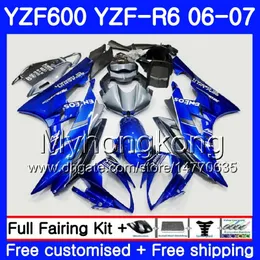 Karosserie + Tank für Yamaha YZF R 6 YZF 600 YZF-600 YZFR6 06 07 Rahmen 233HM.13 YZF-R6 06 07 Glänzend blau heiß YZF600 YZF R6 2006 2007 Verkleidungsset