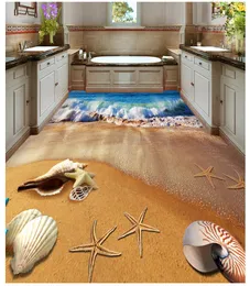 Benutzerdefinierte Wandbild Tapete Moderne Ozeanwellen Strand Muschel Badezimmer WC Schlafzimmer Selbstklebende 3d Boden Malerei Dekor