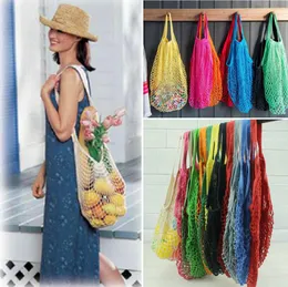 Mesh Net Bag String Shoppingväska Återanvändbar Frukt Grönsaker Förvaring Totes Mesh Woven Axelväska Tjejer Handväska OOA5345