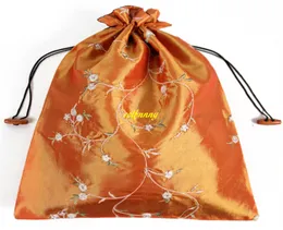 50pcs/ot Fast shipping 27*36cm Chinese Handmade Embroiderd Floral Silk Shoe Bags Portable Drawstring Travel Storage Bags Pouch