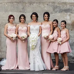 결혼식을위한 신부 들러리 드레스 아랍어 홍당무 분홍색 스파게티 스트랩 레이스 아플리케 3D 꽃 인어 긴 플러스 크기의 하녀 명예 가운
