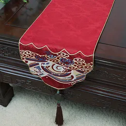 ハイエンドの翡翠海水厚さの中国のダマスク織のテーブルランナーの装飾テーブルマット高密度民族テーブルクロスの長方形のコーヒーパッド180x33