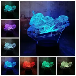 Visual Led Art Decor Novelty 3D Illusion Motorcykel 7 Färg Gradient Nattljus Gåvor Xmas Ny Heminredning Akryl Ljusarmaturer # T56