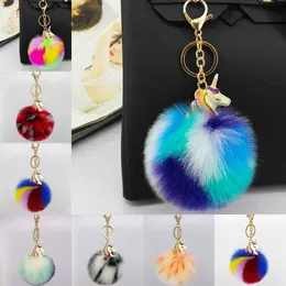 Pom-Pom unicorn Keychain clip Artificial Fur Ball key ring handbag Fashion Jewelry for Women