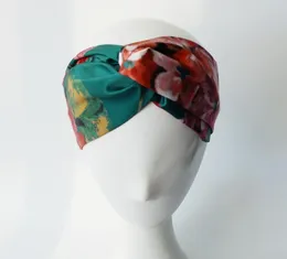 2022 Designer 100% Silk Cross Headband Women Girl Elastic Hair bands Retro Turban Headwraps Gifts Flowers Hummingbird Orchid