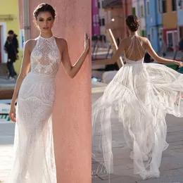 Gali Karten 2018 Boho Wedding Dresses Sexy Full Lace Mermaid Hollow Back Beach Bridal Gowns Sweep Train Tulle Wedding Dress