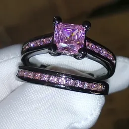Choucong Princess Pink Stone 5A Zircon Stone 10KT Black Gold Filled Wedding Band Ring Set SZ 5-11 Gratis fraktgåva