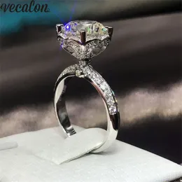 Vecalon hjärta blomma 925 sterling silver ring 5a zircon cz kristall engagemang bröllop band ringar för kvinnor brud smycken gåva