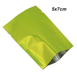 5x7 cm 200pcs/Lot Retail Green Open Top Heat Seal Mylar Bag with Notch Small Aluminum Foil Vacuum Pouches for Sample Foil Baggies for Powder