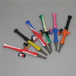 Great Colorful Smoking Mini Silicone Nectar Pipe Kits Titanium Quartz Nail Stainless Steel Tip Silicone Hookahs Pipes