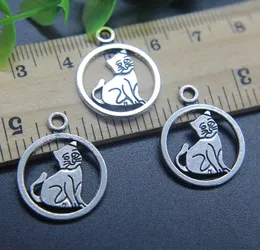 Wholesale 100pcs Cute Pet Cat Charms Pendant Retro Jewelry Making DIY Keychain Ancient Silver Pendant For Bracelet Earrings 23*18mm