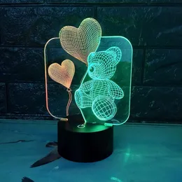 Teddybär 3D Nachtlicht Lampe 7 Farben Led Romantische Geschenk Wohnkultur Prezent # R42