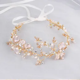 Gold Boho Leaf Hair Crown Wedding Tiara pannband Rhinestone Bridal Hair Vine Accessories Kvinnor smycken handgjorda huvudstycke