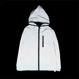 Dropshipping Windbreaker Men Jacket Autumn Reflective 3M Light Hooded Jackets Hip Hop Waterproof Fluorescent Plus S-4XL