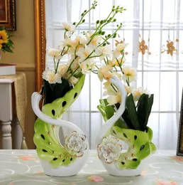 セラミック白鳥の花花瓶家の装飾工芸品部屋の装飾工芸品飾り磁器の動物の置物の結婚式の装飾