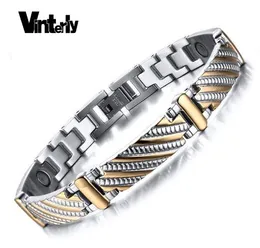 Vinterly Health Energy Magnet Bracelet Men Stainless Steel Bio Magnetic Bracelets Gold Color Jewelry For Men Women
