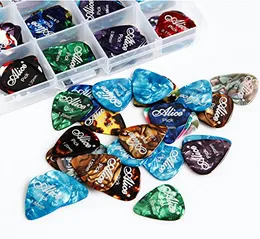 100PCS Alice Celluloid Acoustic Electric Guitar Picks Plectrum Various Colors +Hard Case