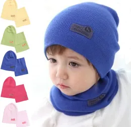 Ange halsdukring och stickad bönor hatt för baby varm godis färg toddler virka hattar + halsduk 2pcs / set