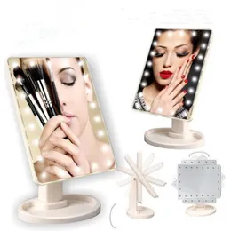 360 graders rotation pekskärm Make up LED-spegel Kosmetisk vikning Bärbar kompaktficka med 22 LED lyser makeup spegel snabbt
