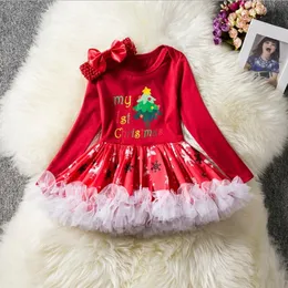 Wholesale 7スタイル長袖ベビーガールズロンパースチュチュサンタクリスマスツリーソックスプリント赤ちゃんのバブルスカートヘッドバンドの生まれたばかりの赤ちゃんの化粧