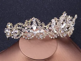 Europeisk brud tiaras barock lyx rhinestone kristall krona 2018 drottning diamant hår prinsessan koreanska vita lysande hår tillbehör