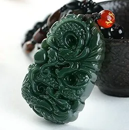 Czysta naturalna ręka rzeźbione Qing Jade Dragon Naszyjnik Wisiorek Rozmiar: 50mm * 31mm
