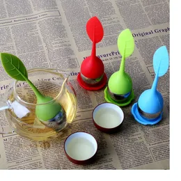 10pic New Silicone Leaf Tea Strainer Bag Filter Stainless Steel Tea Infuser free shipping