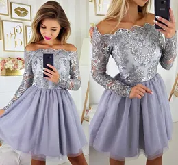 2019 Gorgeous Long Sleeves Lilac Lavender Short Homecoming Dresses Appliques Chiffon Skirt Knee Length Prom Cocktail Gowns For Teens BA9972