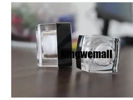 Gratis frakt 10g Small Square Prov Cream Plastflaska Jar Akrylbehållare Svart lock för kosmetisk förpackning 10 ml 300pc / lot
