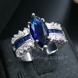 choucong Women Jewelry Marquise Cut Blue 5A Zircon Cz 925 silver Engagement Wedding Band Ring Set Sz 5-11 Gift